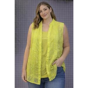 CJ Banks Womens Plus 1X Yellow Green 2 Piece Tank Set Sleeveless Button Front